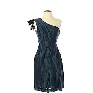 CAnthropologie Va Et Vien Blue One Shoulder Silk Dress Size 0